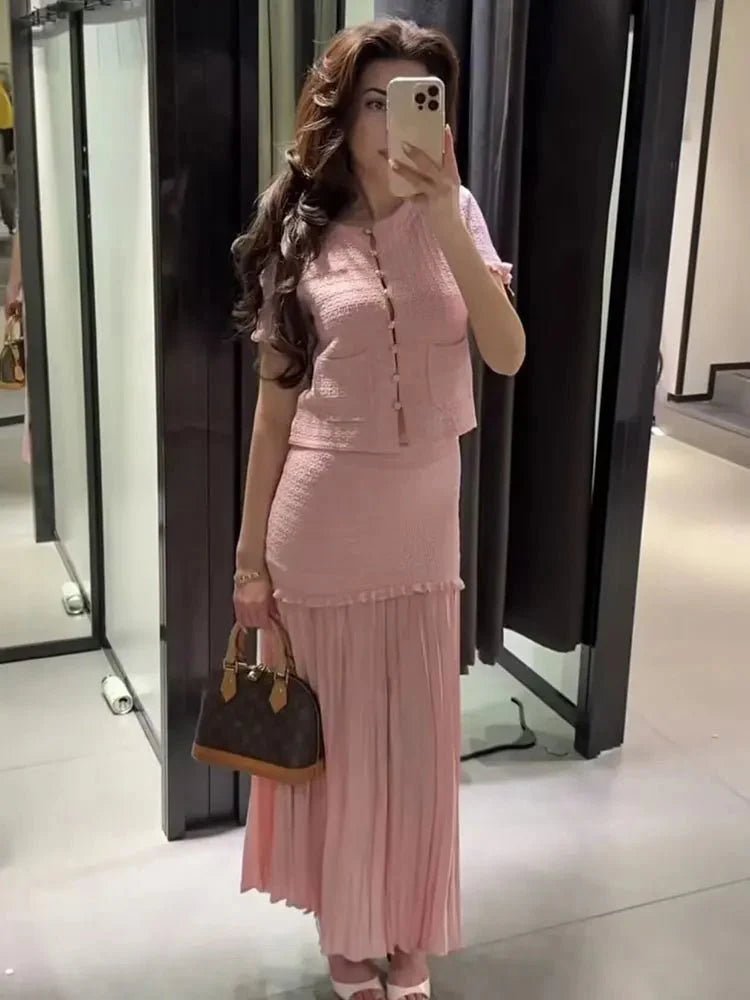 Maxine Knitted Tank Pleated Skirt Set
