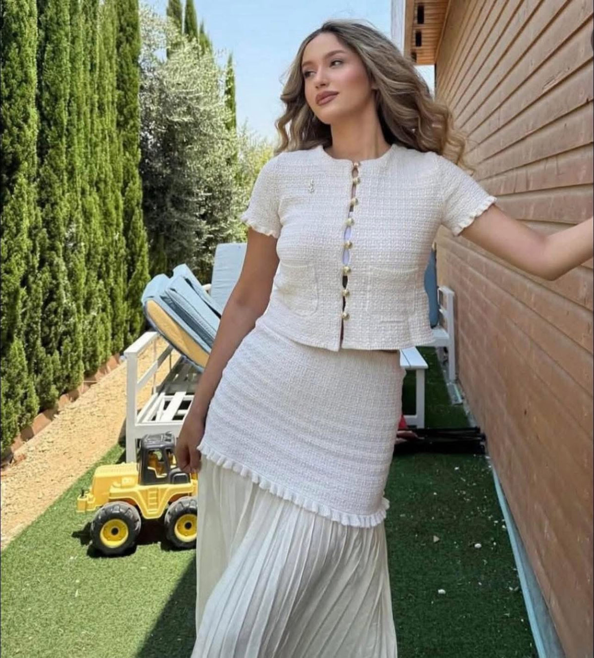 Maxine Knitted Tank Pleated Skirt Set