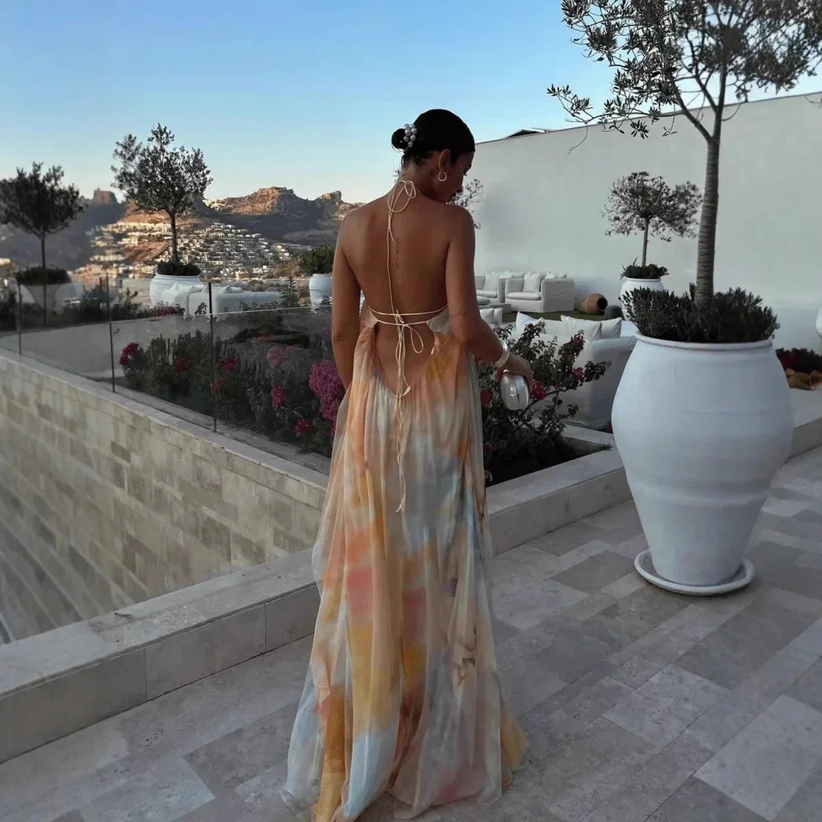 Megan Halter Neck Lace-Up Maxi Dress