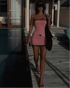 Meredith Strapless Buckle Detail Knit Mini Dress