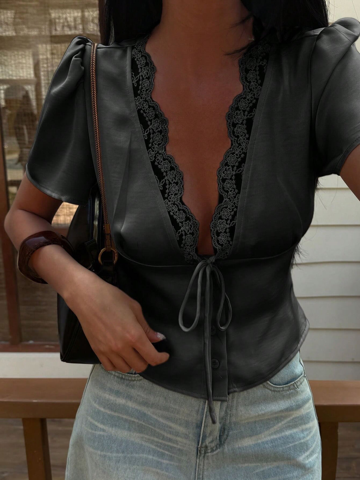Mira Satin Lace Blouse