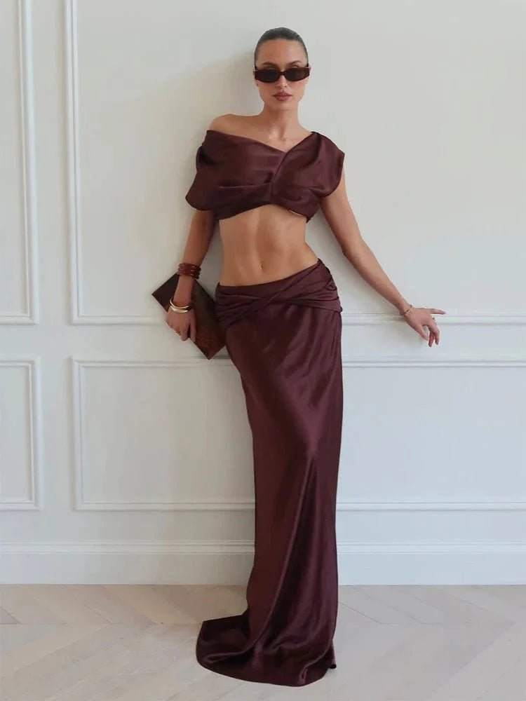 Afsheen Satin Pleated Two-Piece Set