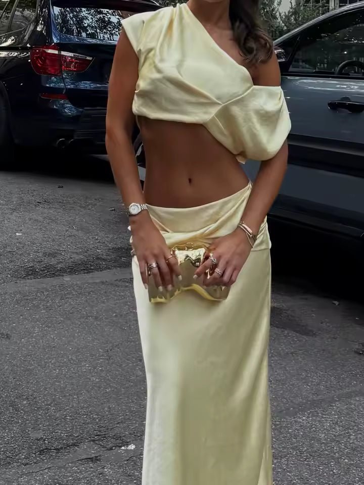 Afsheen Satin Pleated Two-Piece Set