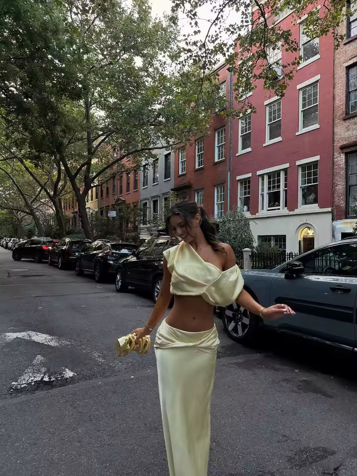 Afsheen Satin Pleated Two-Piece Set