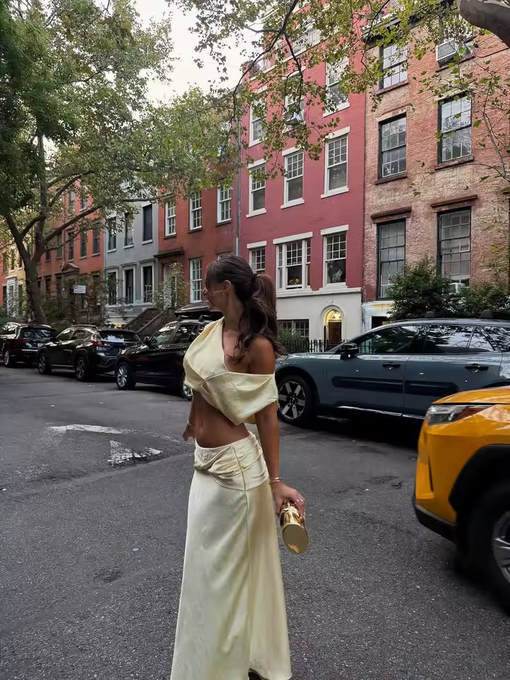 Afsheen Satin Pleated Two-Piece Set
