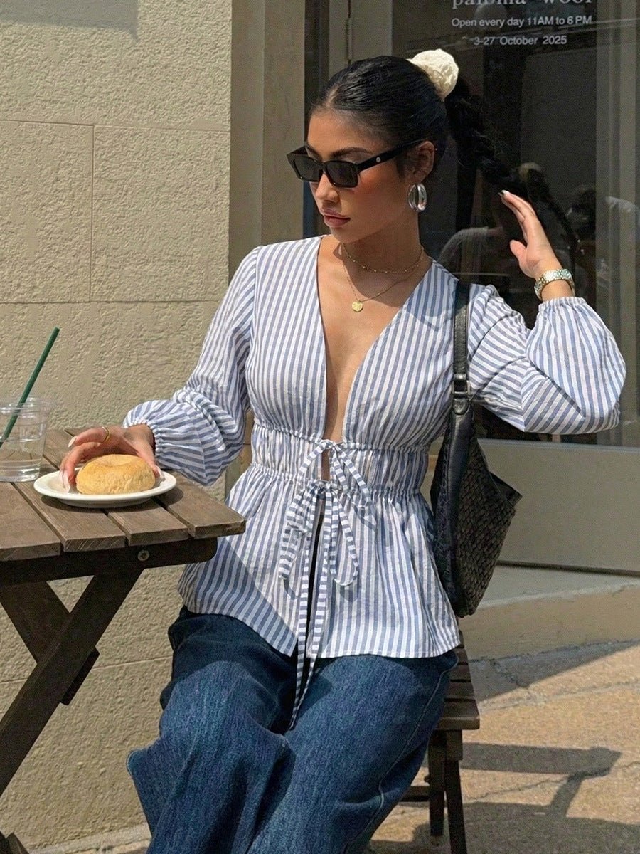 Mireille Striped Tie-Front Blouse