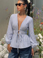 Mireille Striped Tie-Front Blouse