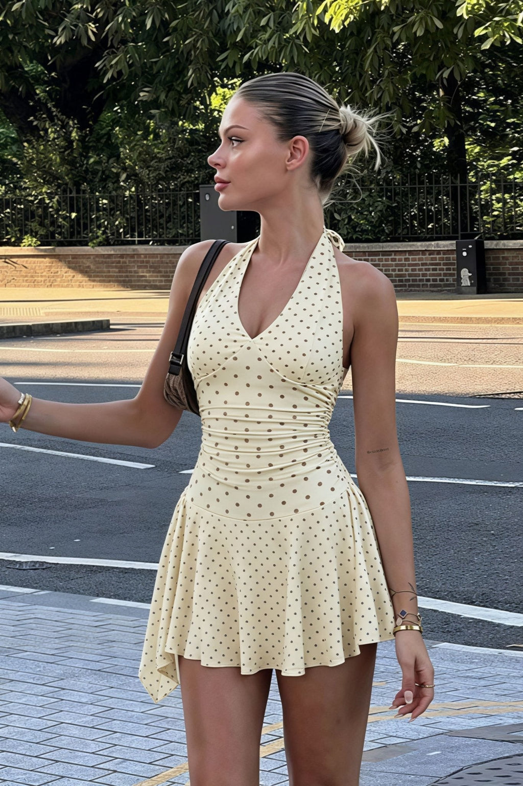 Natalia Polka Dot Halter Mini Dress