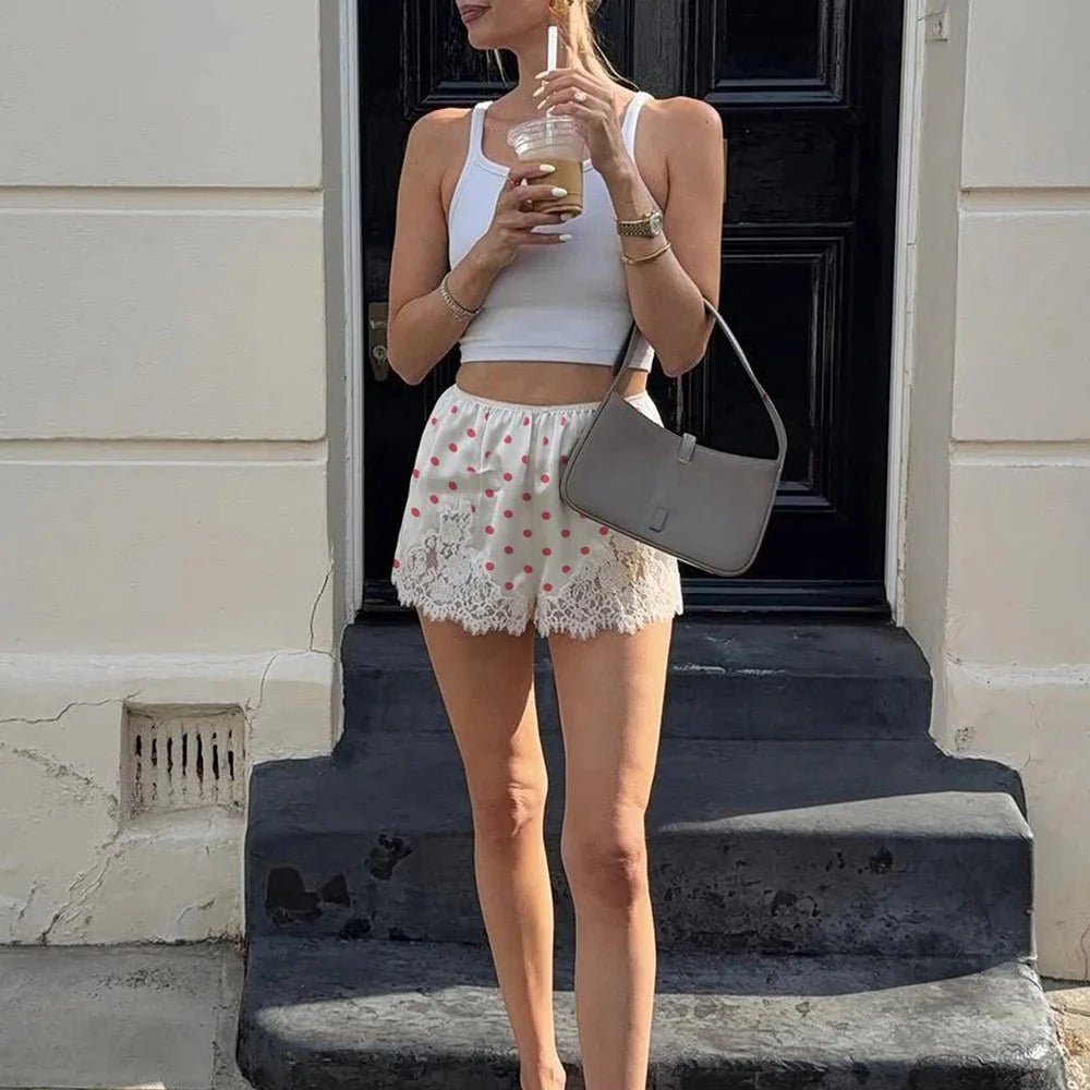Agata Polka Dot Lace Trim Shorts