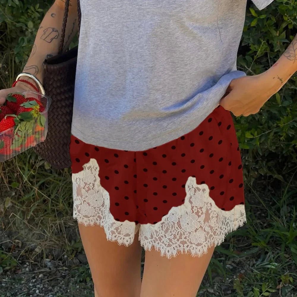 Agata Polka Dot Lace Trim Shorts