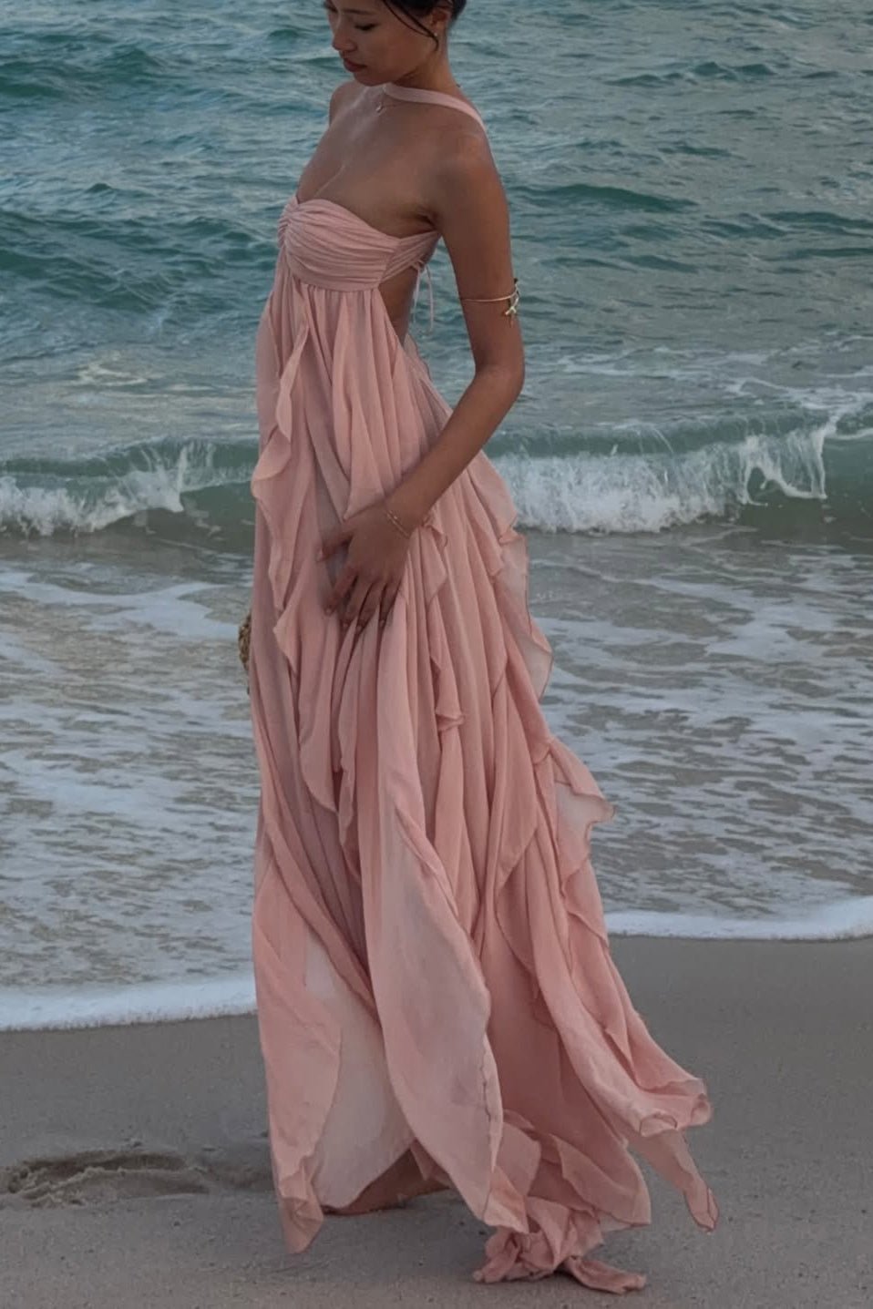 Nela Strapless Ruffled Maxi Dress