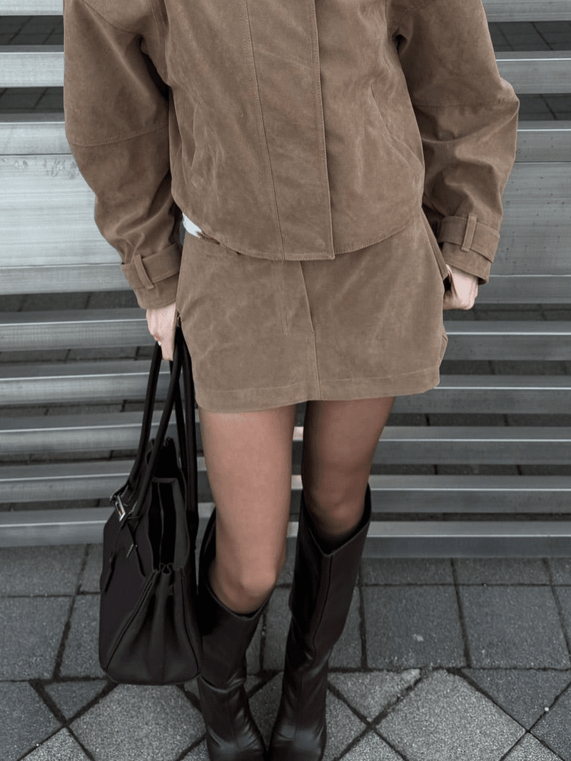 Nicole Suede Cropped Coat & Skirt Set