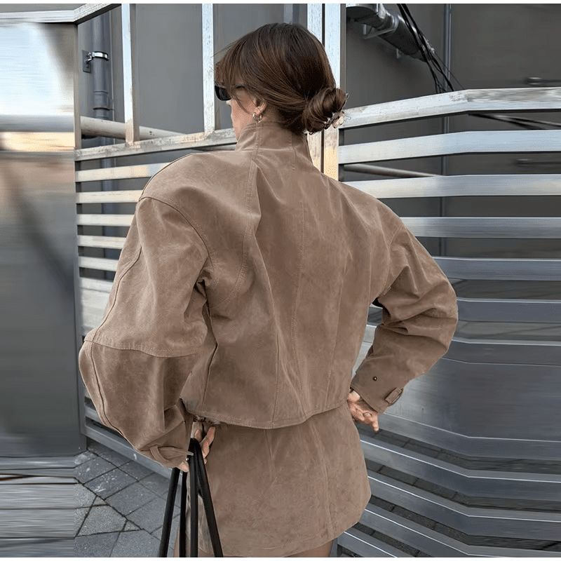 Nicole Suede Cropped Coat & Skirt Set