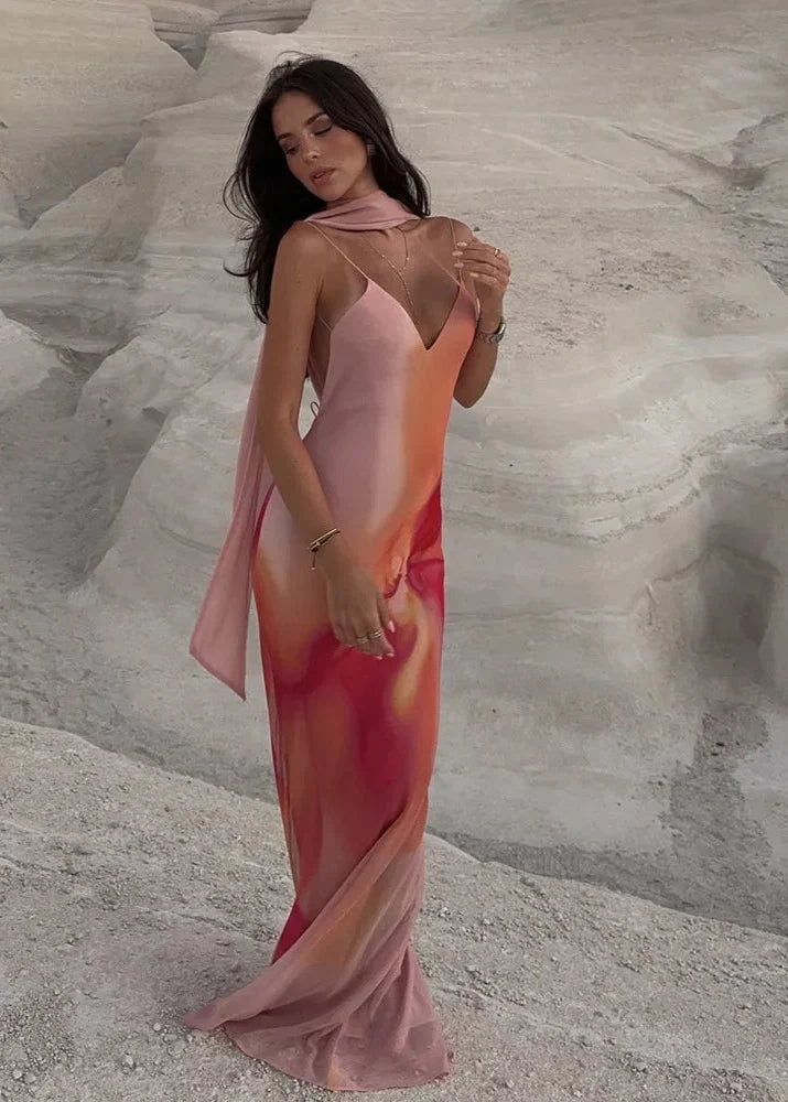Octavia Open-Back Ombre Satin Dress