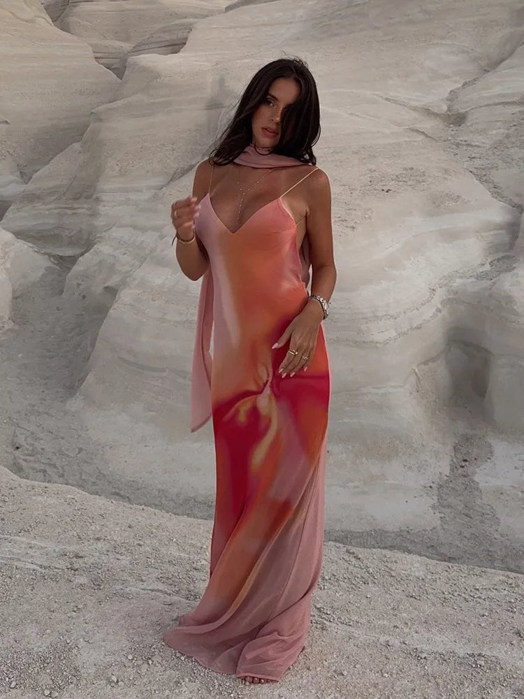 Octavia Open-Back Ombre Satin Dress