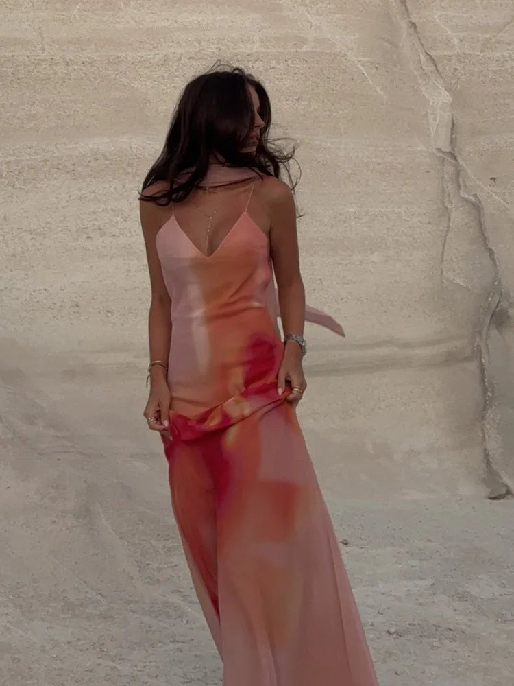 Octavia Open-Back Ombre Satin Dress