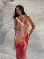 Octavia Open-Back Ombre Satin Dress