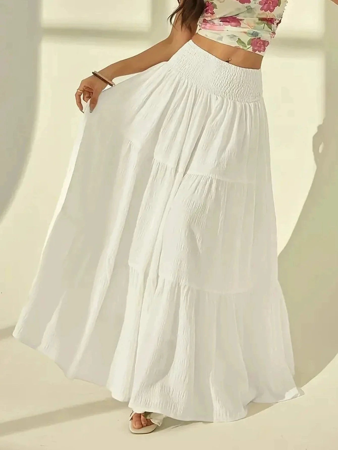 Octavia Tiered Maxi Skirt Elastic Waist