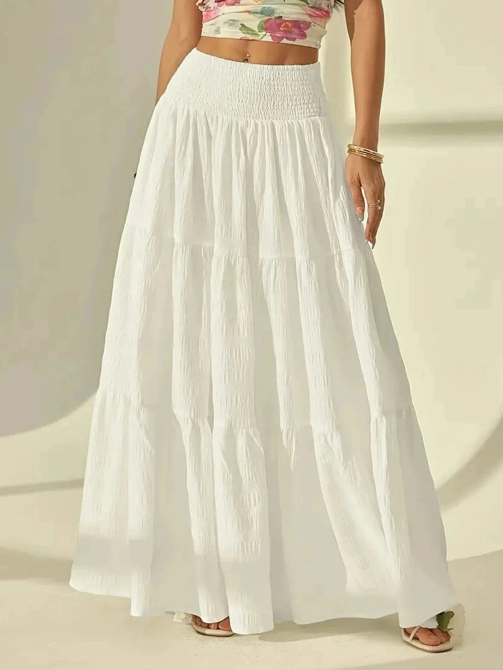 Octavia Tiered Maxi Skirt Elastic Waist