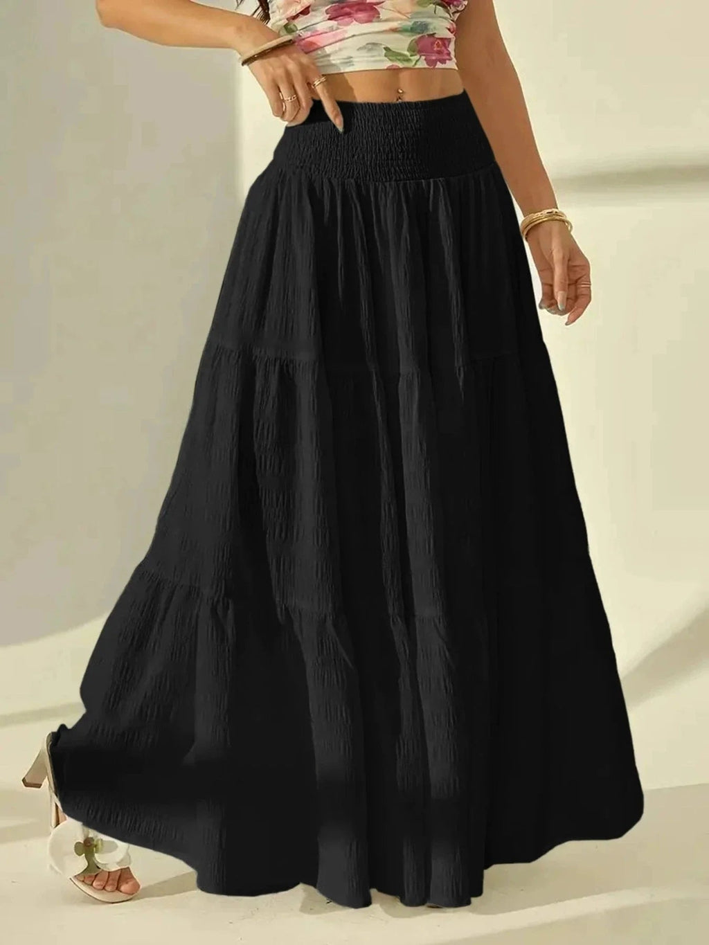 Octavia Tiered Maxi Skirt Elastic Waist