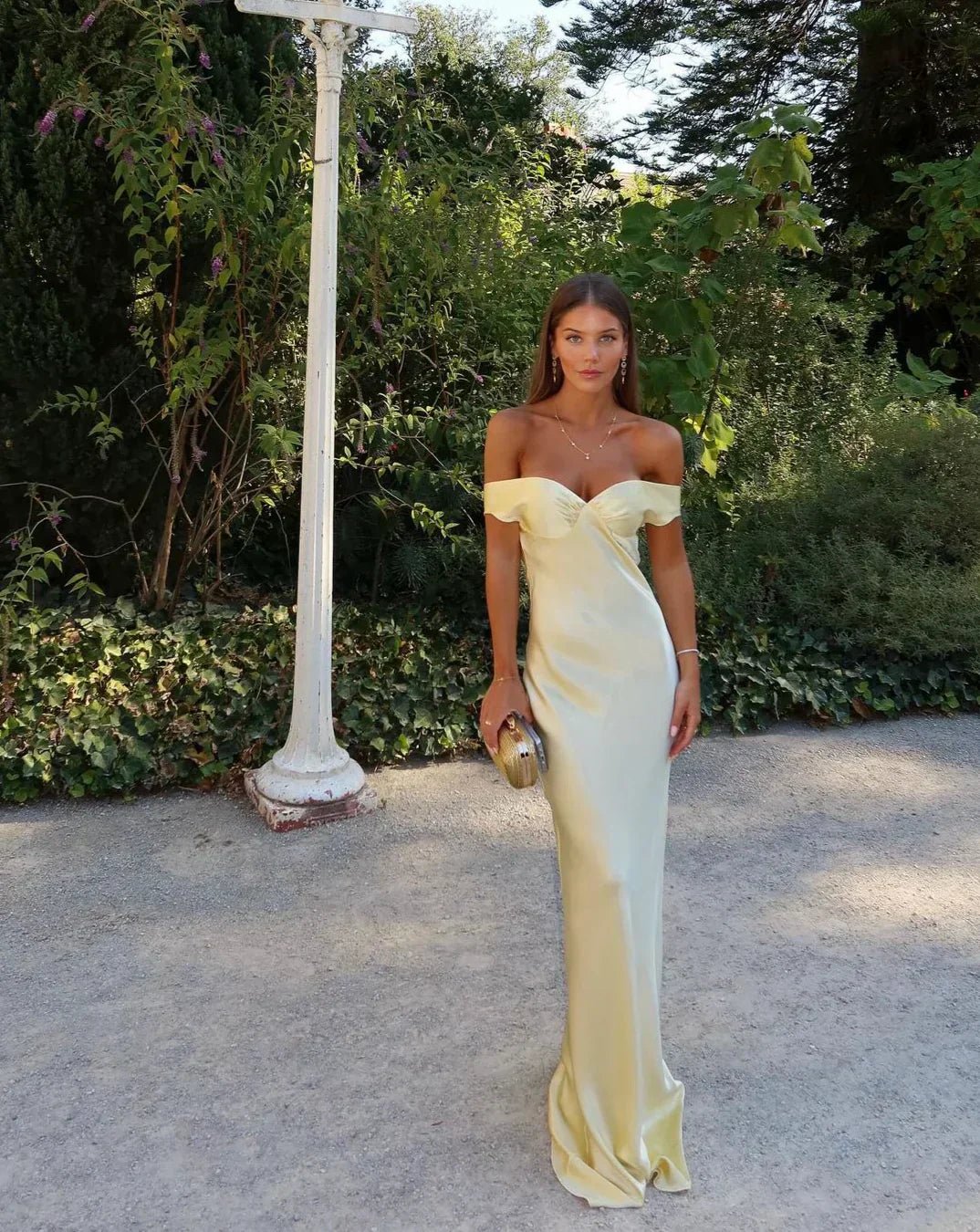 Ophelia Offshoulder Satin Maxi Dress