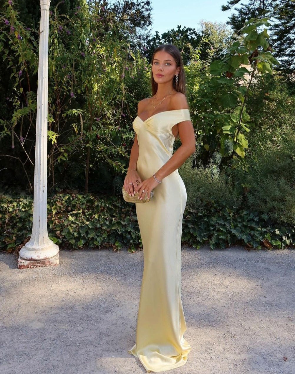 Ophelia Offshoulder Satin Maxi Dress
