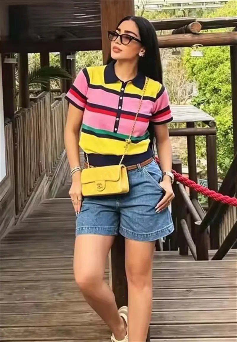 Rachel Colorblock Knit Polo Top