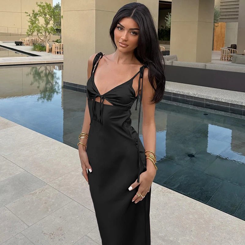 Renata Lace-Up Spaghetti Strap Maxi Dress