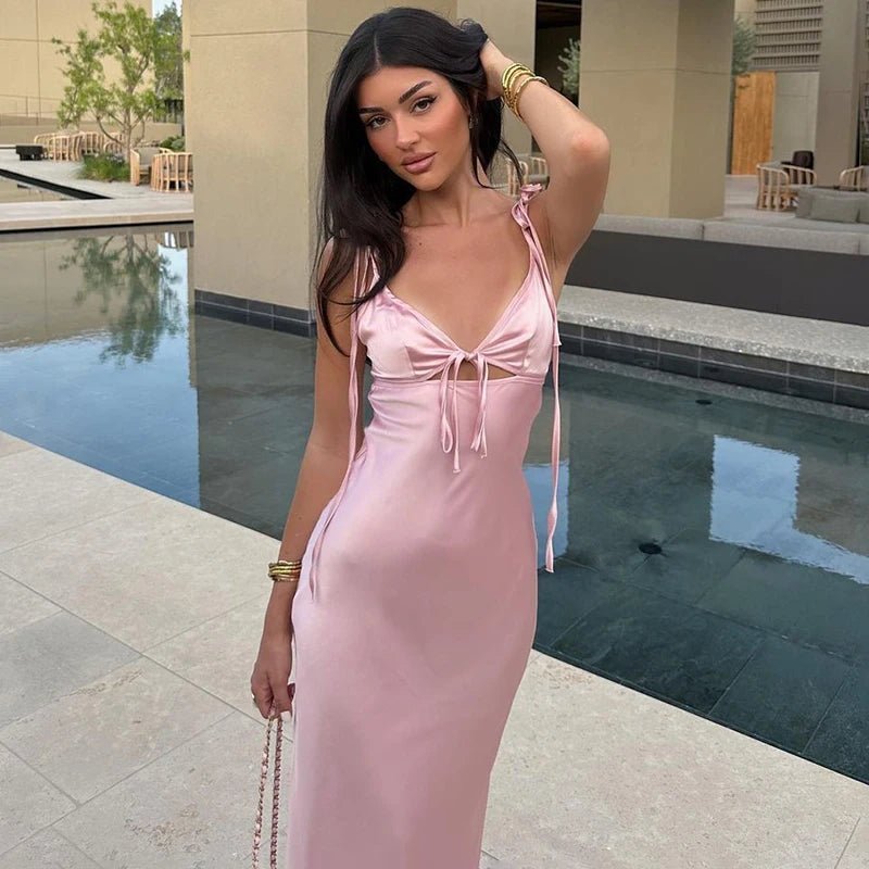 Renata Lace-Up Spaghetti Strap Maxi Dress