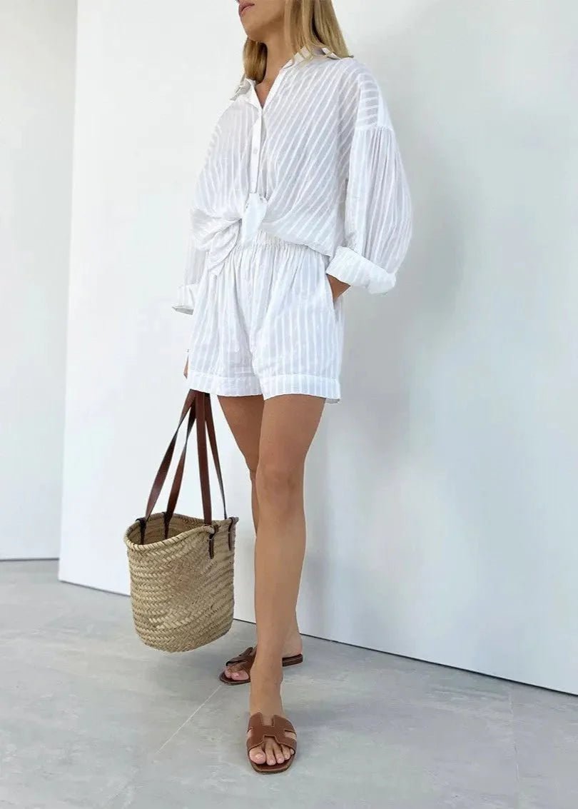 Rinaya Striped Cotton Shirt and Shorts Set