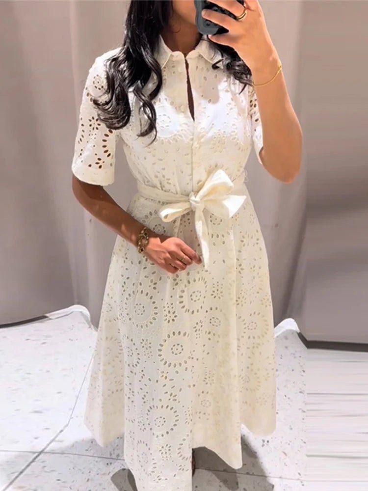 Rosie Embroidered Belted Midi Dress