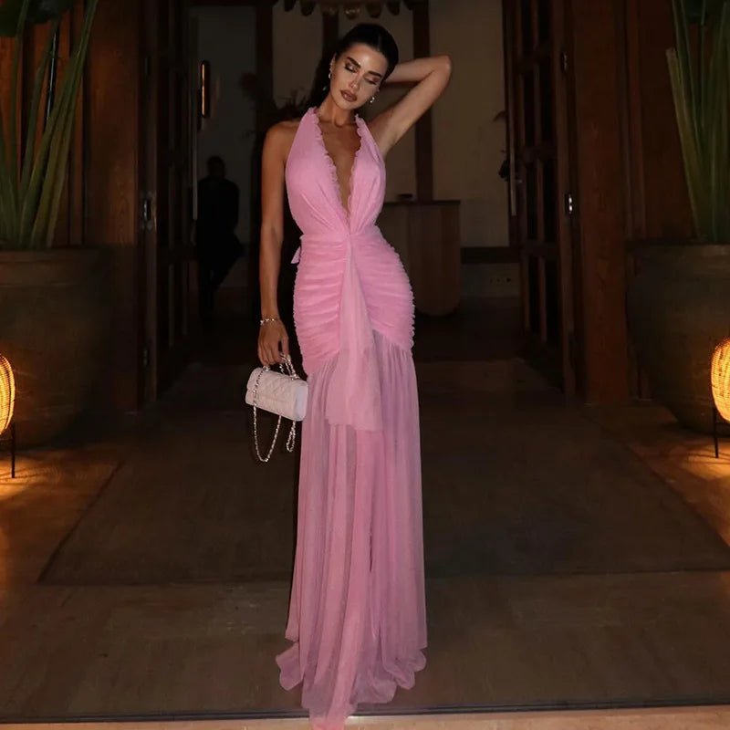 Sabine Halter Mesh Maxi Dress