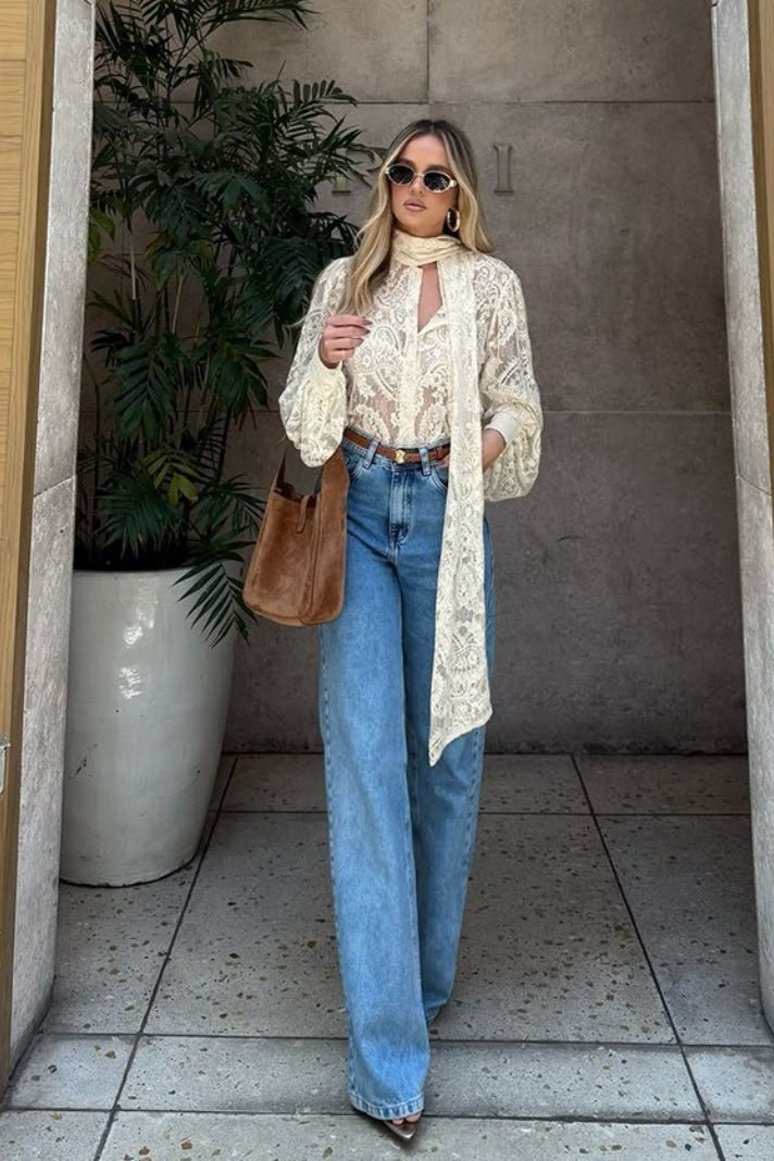 Sandrine Sheer Lace Tie Blouse