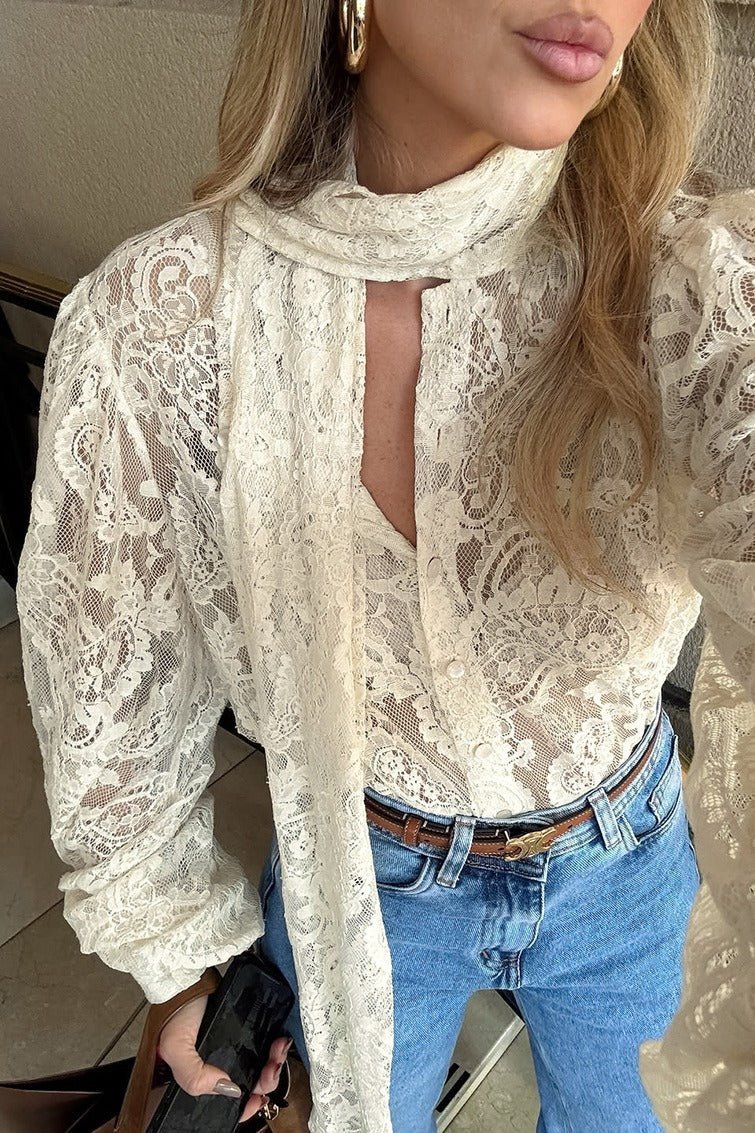 Sandrine Sheer Lace Tie Blouse