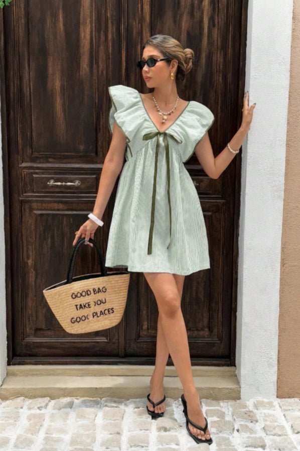 Saoirse Striped V-Neck Ruffle Mini Dress