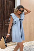 Saoirse Striped V-Neck Ruffle Mini Dress