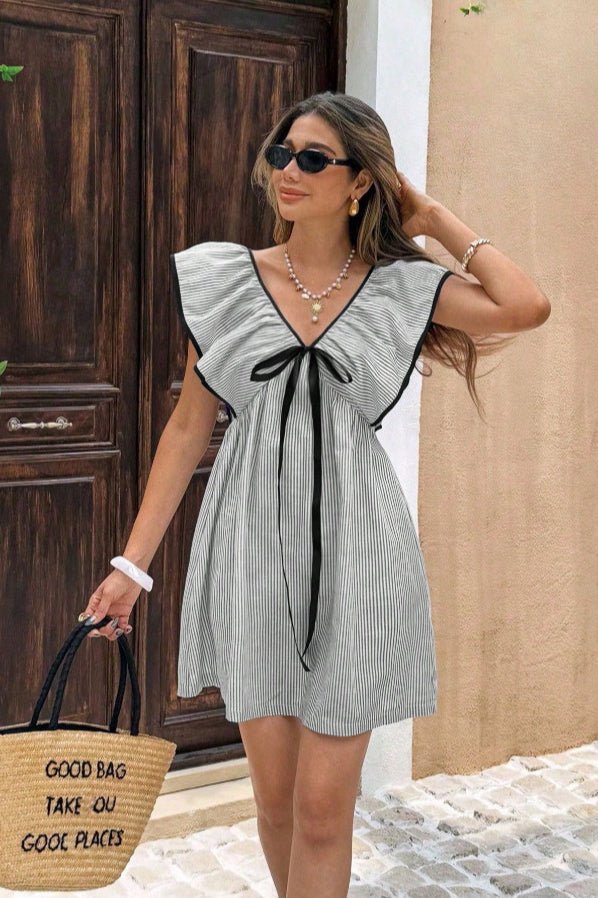 Saoirse Striped V-Neck Ruffle Mini Dress