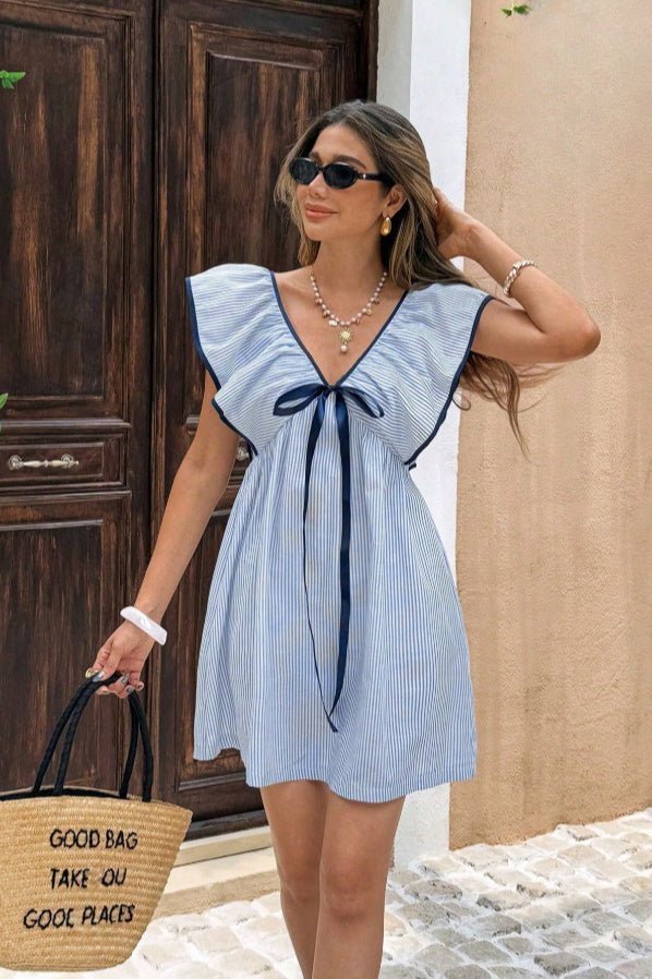 Saoirse Striped V-Neck Ruffle Mini Dress