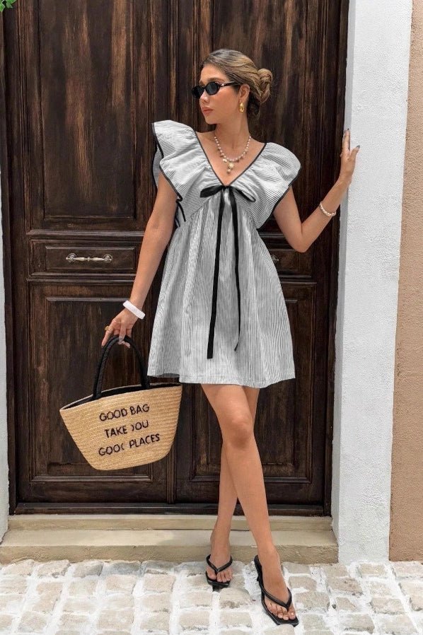 Saoirse Striped V-Neck Ruffle Mini Dress