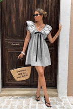Saoirse Striped V-Neck Ruffle Mini Dress