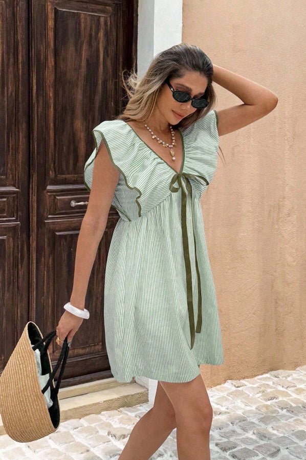 Saoirse Striped V-Neck Ruffle Mini Dress