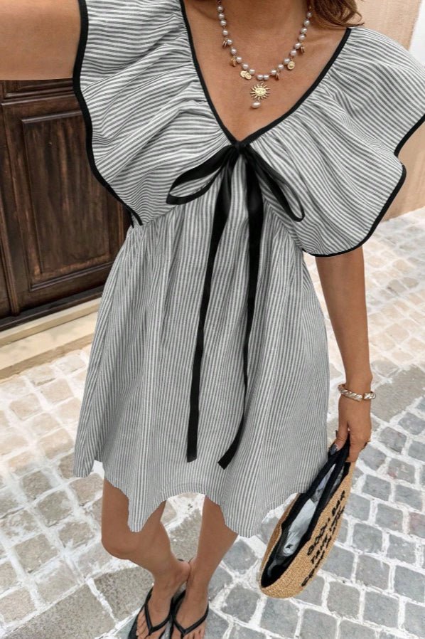 Saoirse Striped V-Neck Ruffle Mini Dress