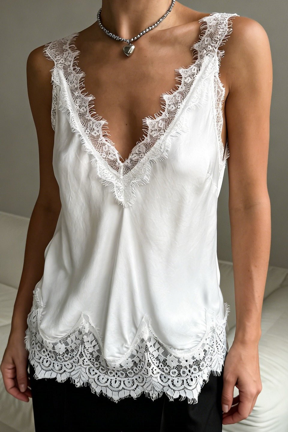 Senna V-Neck Lace Trim Tank Top