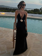 Eva Deep V Sheer Slip Maxi Dress