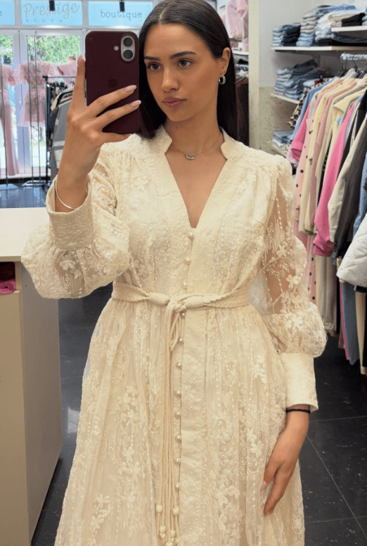 Aghavni Embroidered Pearl Midi Dress