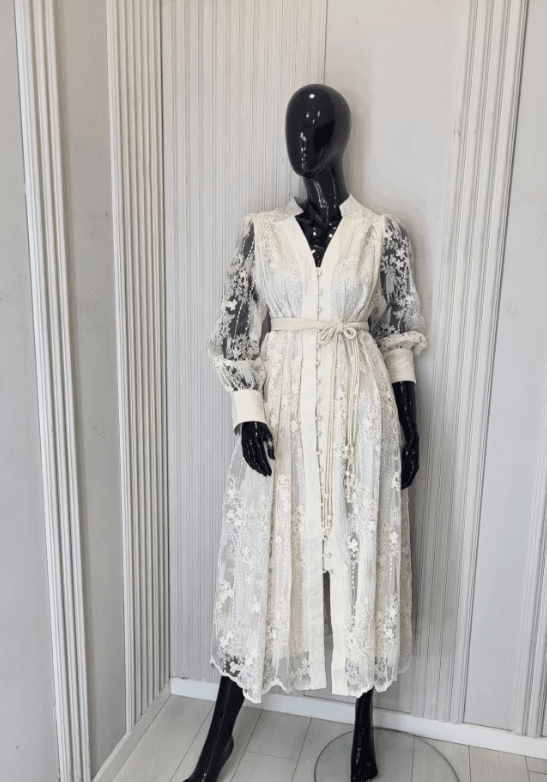 Aghavni Embroidered Pearl Midi Dress