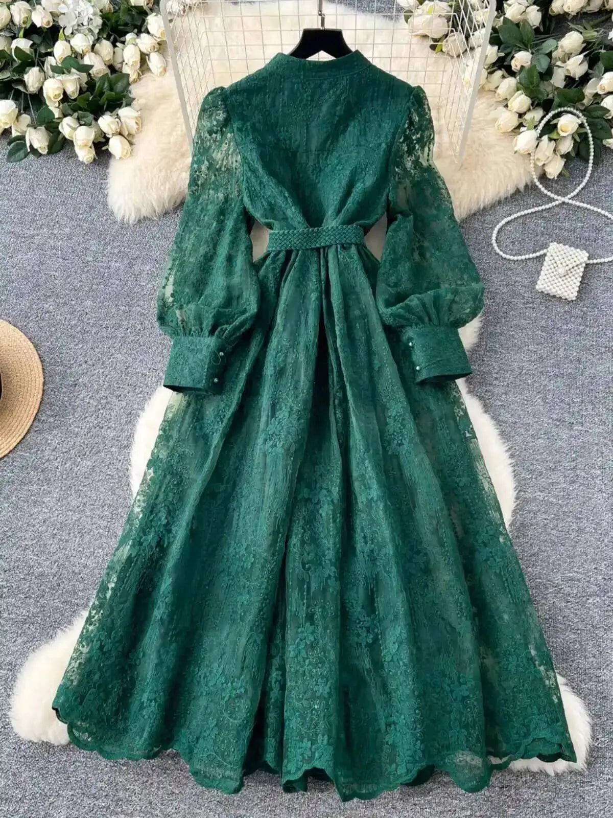 Aghavni Embroidered Pearl Midi Dress
