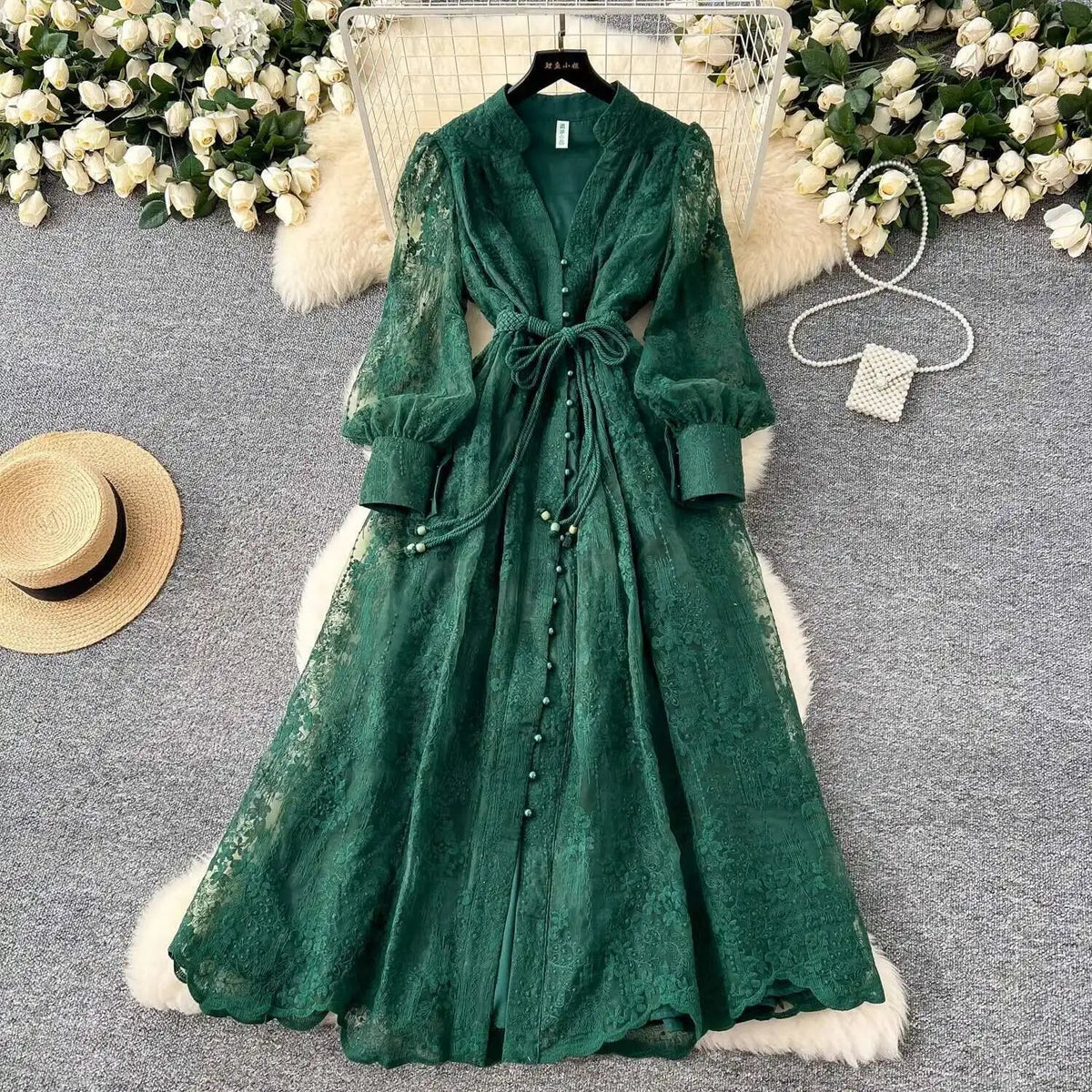 Aghavni Embroidered Pearl Midi Dress