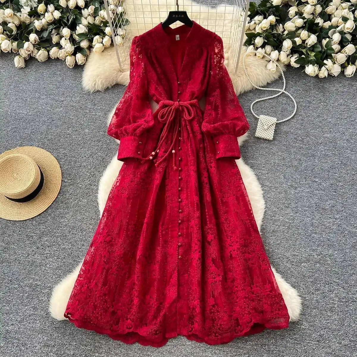 Aghavni Embroidered Pearl Midi Dress