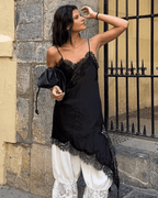 Melissa Asymmetric Satin Lace Midi Dress